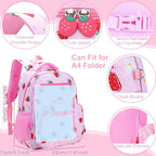 RHCPFOVR Kids Backpack for Girls - Girls Backpack 3-8 Ages Strawberry for Kids 15 Inch School Bookbag for Kindergarten Elementary School Bookbag for Girl 1st 2nd Grade