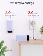 12000mAh Lightweight-Portable-Charger-Power-Bank with Built-in Cables and AC Wall Plug, PD20W USB-C Fast Charging Battery Pack, LED Display External Travel Phone Charger for All iPhone,Samsung,Android