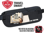 ZM-YOUTOO Money Belt for Travel - Hidden Travel Pouch Protect Your Credit and Money With RFID Blocking Passport Holder Waist Wallet (Black)