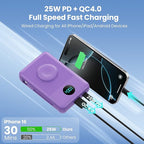 APHUWJ Magnetic Portable Charger Power Bank,Compact 10800mAh LCD Display Wireless Portable Charger,PD USB-C in&Out Battery Pack Compatible with Magsafe,iPhone 17/17 Pro Max/16/15/14 Series (Purple)