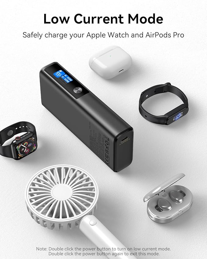 GREPRO Laptop Power Bank, 20000mAh 3-Port Travel Essential Portable Charger with 100W USB-C Port, Aluminum Alloy Unibody Fast Charging Battery Pack for iPhone 17/16/15/14 Series, MacBook, Samsung