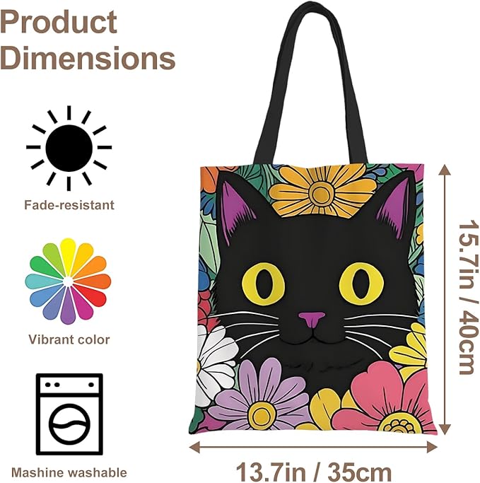 ANNA QUEEN Cat Tote Bag Shoulder Bag Handle Bag for Gym Yoga Picnic Beach Kitchen Reusable