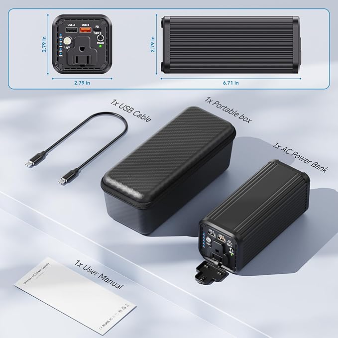 Portable Power Bank with 100W AC Outlet, PD 65W USB-C Fast Charging, USB-A Port, LED Light Indicator
