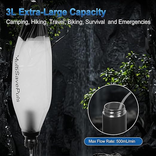 Gravity Water Filter Straw 3L, Camping Water Filtration System with Purifier, Water Purifier Survival for Travel,Camping,Hiking and Emergency Survival Kit (Gravity Water Filter /1)