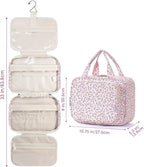 Narwey Hanging Toiletry Bag for Women Travel Makeup Bag Organizer Toiletries Bag for Travel Size Essentials Accessories Cosmetics (Pink Flower (Medium))