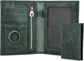 CONTACTS Full Grain Leather Passport Holder RFID Blocking Travel Passport Wallet Compatible with Airtag Passport Cover Case with 4 Cards Slots, Coin Pocket (Green)
