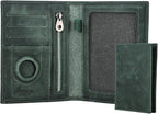 CONTACTS Full Grain Leather Passport Holder RFID Blocking Travel Passport Wallet Compatible with Airtag Passport Cover Case with 4 Cards Slots, Coin Pocket (Green)