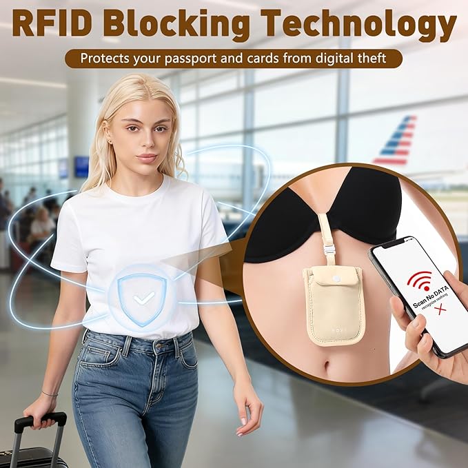 YOYI YOYI RFID Blocking Bra Wallet,Hidden Travel Pouch,Secret Stash Pocket - Credit Cards & Money & Valuables with Adjustable,Elastic Strap Suitable for All Bra Sizes