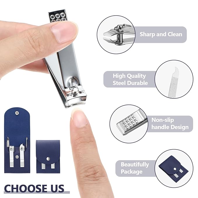 Geosar 50 Set Travel Manicure Kit Bulk Professional Nail Clippers Pedicure Nail Care Tools Grooming Stainless Steel Set with Portable Travel Case, Gift for Christmas Men Women(Navy Blue)