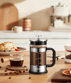 AMFOCUS French Press Coffee Maker 21 oz, 4-Level Filtration System, Premium Heat-Resistant Borosilicate Glass Teapot, Portable Coffee & Cold Brew Maker for Home, Travel, Camping - Ideal Gift