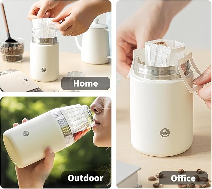 TIMEMORE Portable Coffee Maker Pour-Over Coffee Dripper, Travel Coffee Cup, Manual Brewer for Home and Outdoors - Ceramic-Coated Stainless Steel Tumbler 10.08 oz Capacity