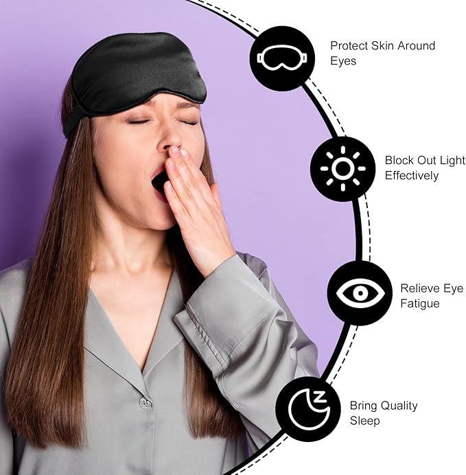 20 Pieces Silk Sleep Mask Eye Mask with Adjustable Strap Sleeping Cover Eye Cover Blindfold for Women Men Sleeping Travel(Black)