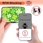 Mayski Credit Card Holder, RFID Blocking, Aluminum Alloy Hard Case, Small Mini Business Metal Wallet for Women Men, Lucky Clover