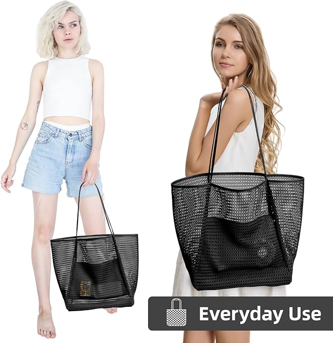KALIDI Beach Nylon Mesh Tote Bag, Casual Tote Bag Hobo Women Foldable MAX 23L Shoulder Bag For Beach Picnic Vacation