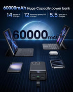 Portable Charger 60000mAh Power Bank - 22.5W Fast Charging External Battery Pack, LED Display USB C Portable Cell Phone Charger for iPhone, Samsung Galaxy, Android, Camping, Travel Black