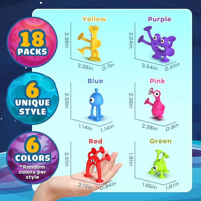 Suction Toy Toddler Bath Toys: No Hole Bath Toy for Boys Girls - 18PCS Sensory Fidget Toys for Kids - Window Building Toy Gooide Bag Stuffers - Travel Essentials Road Trip Activities for Kids Gifts