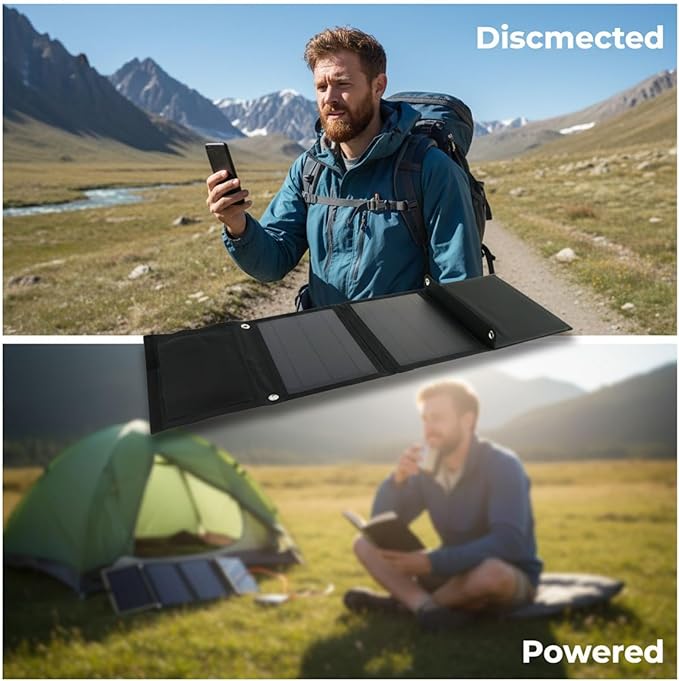 28W Foldable Monocrystalline Silicon Solar Panel Charger, Portable Photovoltaic Board for Cell Phone, Tablet, Outdoor Camping, Travel, Hiking