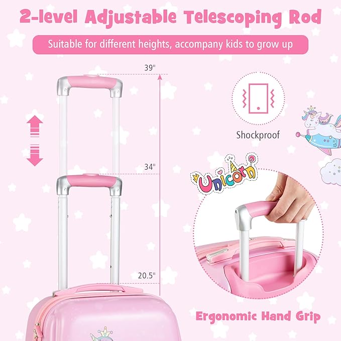 Goplus Kids Luggage Set, 12" & 18" Kids Carry On Luggage Set, Multi-directional Wheels Suitcase, Large Capacity Rolling Trolley Suitcase, Gift for Boys and Girls Toddlers Children Travel