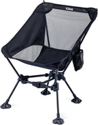iClimb Ultralight Compact Camping Folding Beach Chair with Anti-Sinking Large Feet and Back Support Webbing (Black - Triangular Frame - 2PC)