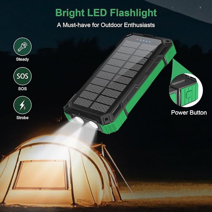 Solar Charger Power Bank 49800mAh Portable Solar Panels 22.5W Wireless Fast Charging with 6 Outputs for Cell Phones, Built in 4 Cables,USB C Waterproof Battery Pack for Camping,LED Flashlight