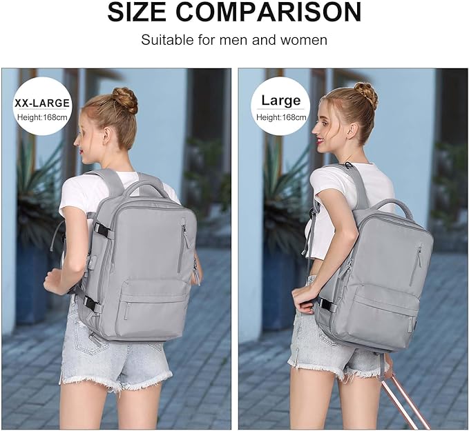 WONHOX Large Travel Backpack Women, Carry On Backpack,Hiking Backpack Waterproof Outdoor Sports Rucksack Casual Daypack with USB Charging Port Shoes Compartment, Grey