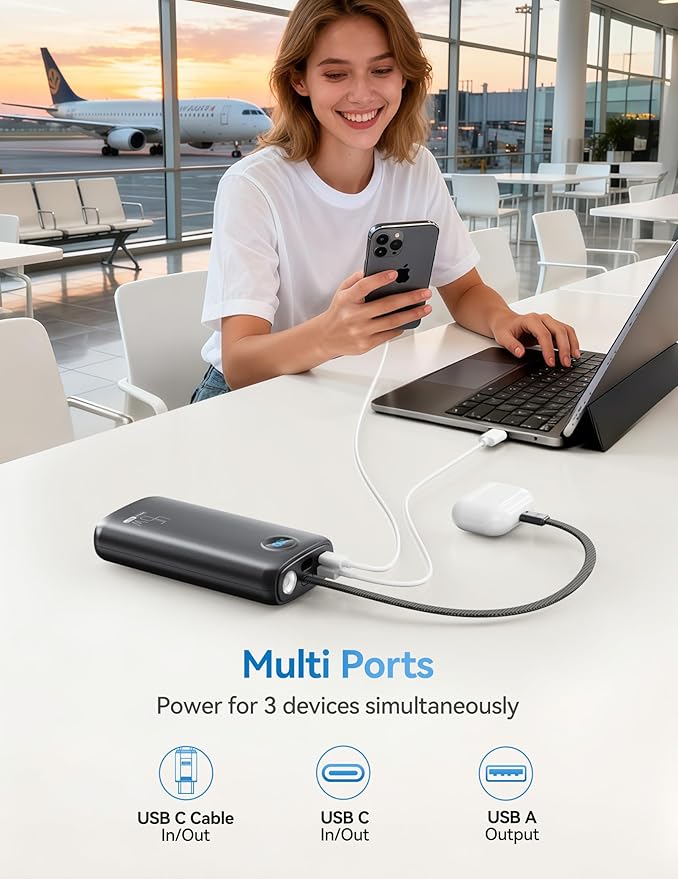 Portable Charger, 45W 20000mAh Power Bank with in/Out Fast Charging USB C Cable, 3W Flashlight, LED Display, Portable Battery Pack Travel Essentials for iPhone 17/16/15, Android Phone, Tablet, Laptop