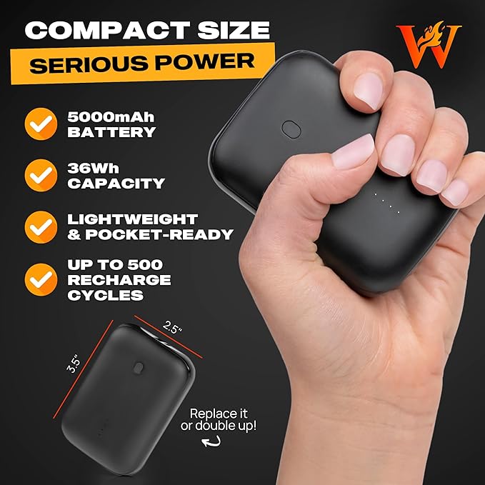 Weston 7.4V Rechargeable Battery Pack - 5000 mAh Replacement Power Source for Heated Jackets, Vests, and Clothing - USB & DC Output - Compatible Heated Gear