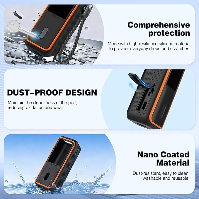 Soft Silicone Case for Anker Laptop Power Bank (25,000mAh/165W), SD/SIM Card Storage, Display Shockproof Protection & Dustproof, Travel Protective Cover for Anker Power Bank 165W (Black Orange)