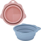 2-Pack Collapsible Silicone Dog Bowl,13oz Portable Pet Food & Water Dish, Travel Bowl with Non-Slip Textured Base (Lick Mat Feature) for Peanut Butter, Yogurt Pink&Blue
