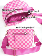 Black and White Checkered Crossbody Bag Bum Bag for Women,Spacious Checkered Purse Fanny Packs Belt Bag