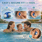 Swimming Ear Plugs for Kids with Lanyard, 3 Pairs Waterproof Reusable Soft Silicone Swim Earplugs for Pool, Surfing, Diving, Showering