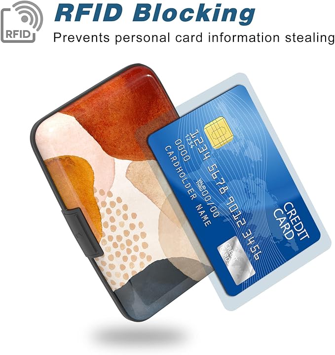 Credit Card Holder, Mini Aluminum Card Wallet RFID Blocking Slim Metal Hard Card Case for Women Men, Abstract Marble