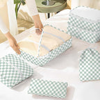 KPX 8 Set Packing Cubes for Travel, Luggage Packing Organizers Accessories Large Toiletries Bag for Clothes Shoes Cosmetics (8Set-Green Checkered)