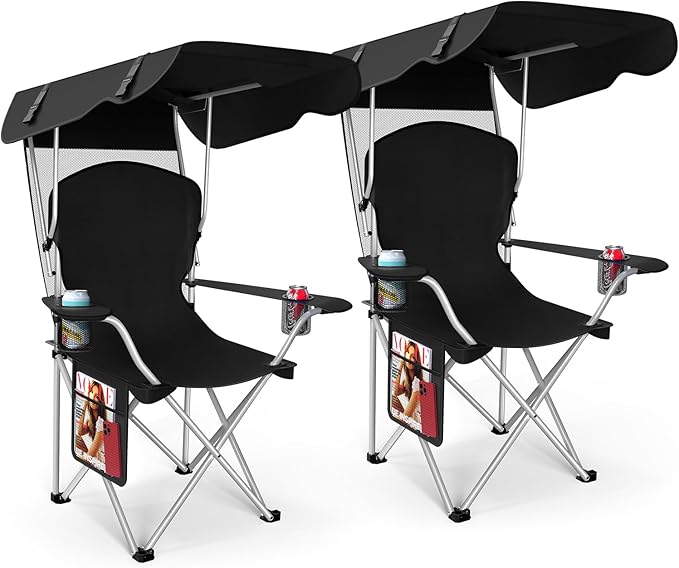 VTOY Portable Camping Chair with Canopy - Folding Chair with Canopy, Durable 600D Oxford Canopy Chair for Camping, Beach, Picnics, Fishing & Sports