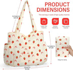 Corduroy Tote Bag for Women,Large Capacity Cute Tote Bags With 6 Pockets,Crossbody Shoulder Handbag for Work Travel Gym