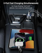 [3 in 1] USB C Car Charger 102W Super Fast Charging Adapter,3-Port PD PPS Car Charger with Ventilation Design, Dual 36W USB-C & 30W USB-A Ports for iPhone 17/16/15/14, Samsung Galaxy, iPad,Laptop