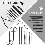 MINKINH Manicure Set Professional Nail Clipper Kit-26 Pieces Stainless Steel Manicure Kit,Nail Care Tools with Luxurious Travel Case Nail Grooming Kit Present for Men Husband Boyfriend Parent (Black)
