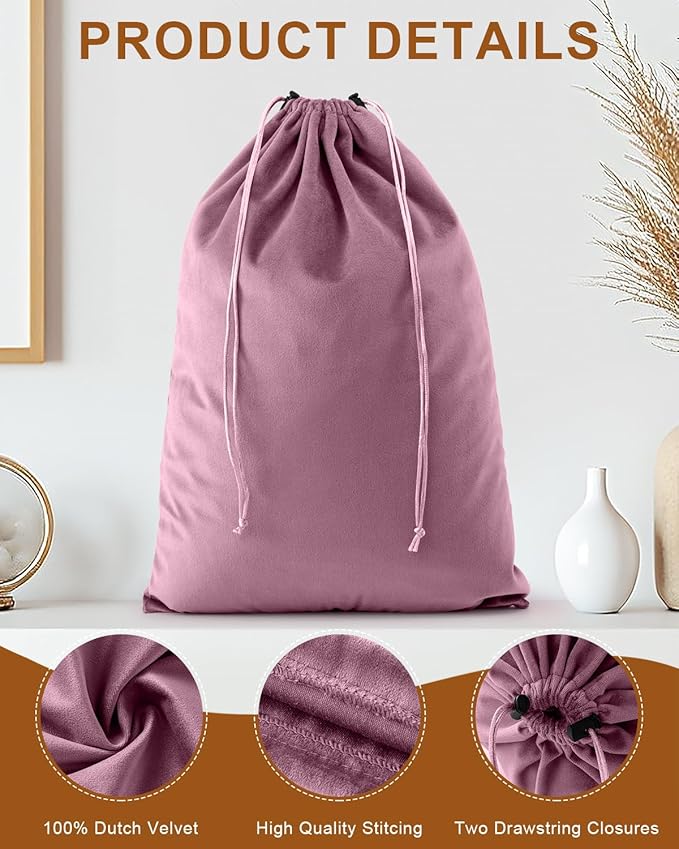 FantasyLife Shoe Bags for Travel, Washable Dust Bags for Storage & Packing, Flannel Shoe Pouch with Drawstring Closure for Purses, Handbags, Shoes & Toys (4, Parfait Pink, 17.3"x12.6")