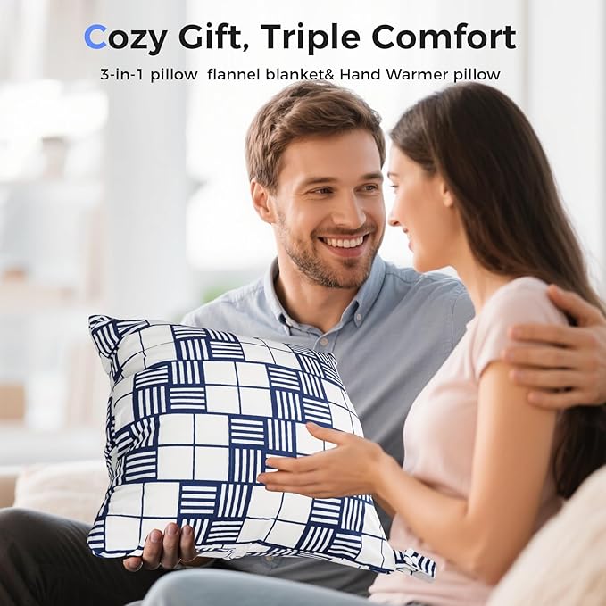 3 in 1 Travel Pillow Blanket Set with Removable Flannel Blanket Throw,Hand Warmer Pockets,Pillow (Color1, 60in*79in)