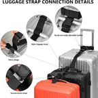 BILIONE Luggage Connector Straps, Suitcase Straps to Connect 3 Suitcases ＆ Add A Bag, Luggage Straps for Suitcases Adjustable Buckle Belt (Black, 2 Pack)