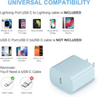 iPhone Fast Charger 3+3Pack 20W USB C Wall Charger with 6FT Fast Charging Cable Compatible with iPhone 14/13/12/11/Pro/Pro Max-Blue