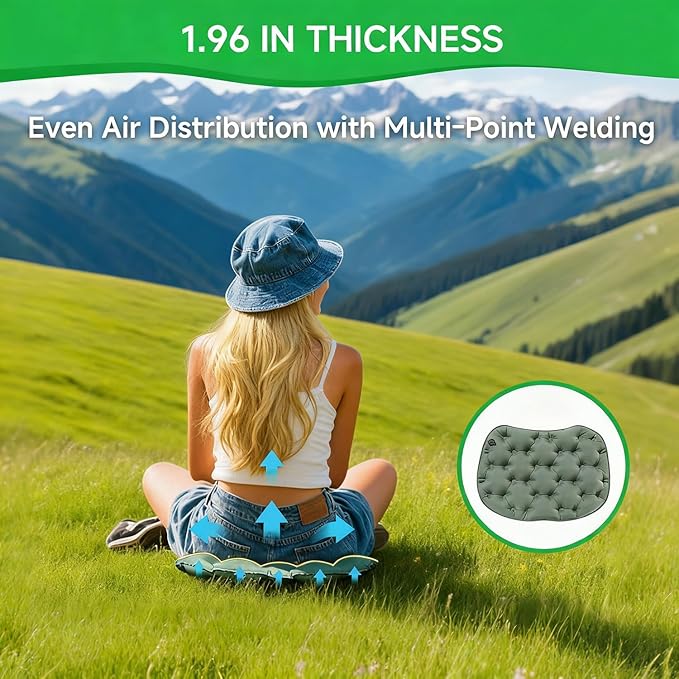 Inflatable Seat Cushion, Lightweight Portable Air Cushion with Pump, Airplane Seat Pad for Flights Pressure Relief, Waterproof Chair Pad, Stadium Cushions for Travel, Camping, Hiking(Green)