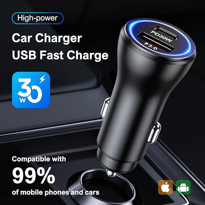Penemay Car Charger USB Car Phone Charger, Dual Ports Car Adapter for iPhone 17 16 15 Pro Max/14/13/iPad,Samsung S26/S25 Android Cell Phone,