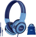 SIMOLIO Kids Headphones for School Age, Wired Headsets with Microphone Volume Limiter Sharing Jack, Adjustable & Sturdy, Tangle-Free Foldable Stereo Headphone for Boys Tablet Travel (Blue)
