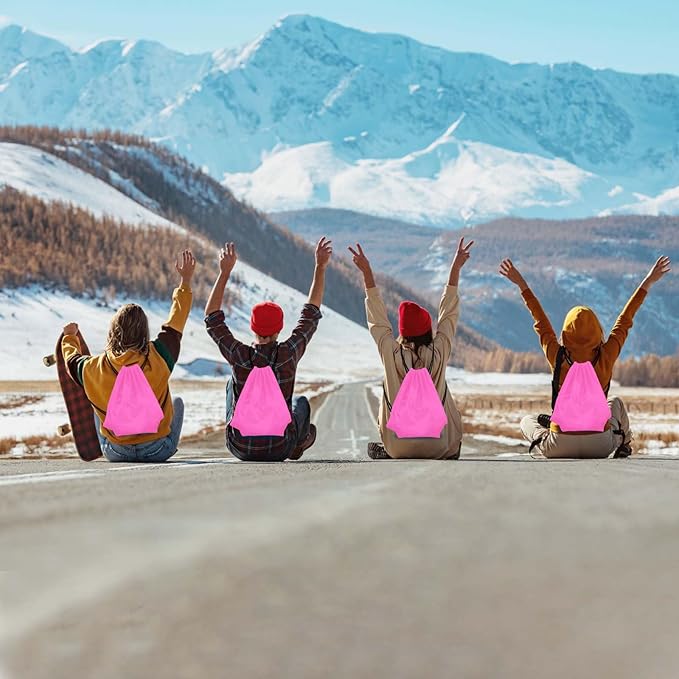 PLULON 6 Pcs Drawstring Bags Bulk Pink Drawstring Backpack String Backpack Cinch Sack Sport Gym Backpack Bags for Yoga Traveling Outdoor Sports