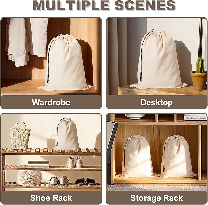 5 Pack Shoe Bags for Travel, Washable Dust Bags for Storage & Packing 17.7" x 13.8" Dustproof Flannel with Drawstring Closure for Boots Handbags Shoes & Toys (Beige)