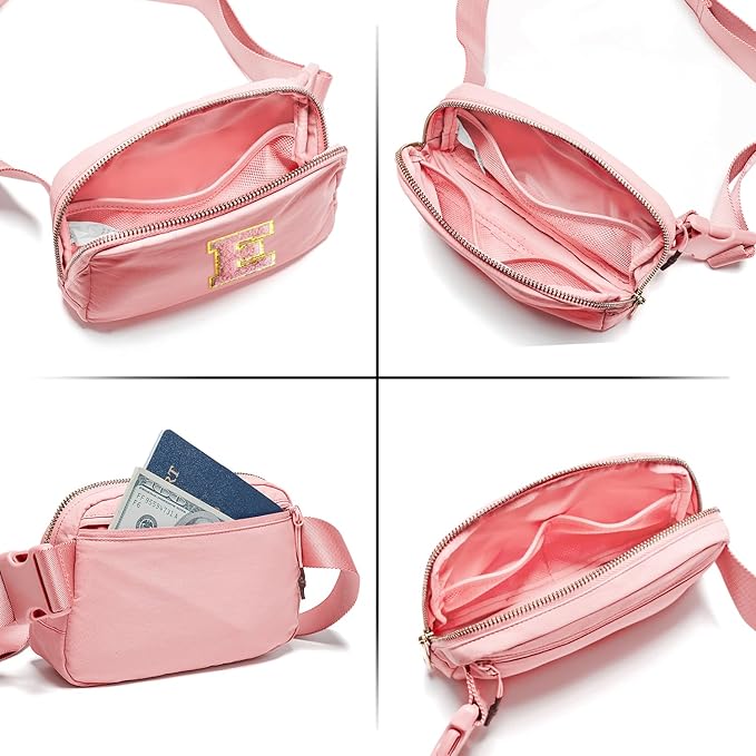 Gitus Belt Bag Fanny Pack Crossbody Bags with Initial Letter Patch Cute Stuff Birthday Gifts for Teenager Girls Trendy Preppy Stuff for Teen Girls Cool Stuff for Teens (Light Pink-E)