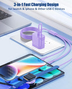 for Apple Watch Charger Fast Charging,3 in 1 Multi Chargers Cable with 20W USB C Charger, iWatch Charger Cord 6FT for iWatch Series Ultra2/SE/10/9/8/7/6/5/4/3/iPhone 15 16 Pro Max/14/13/12/11(Purple)