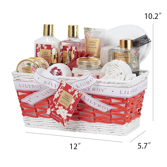 Gifts for Women, 17Pcs Mothers Day Gift Basket for Mom - Rose Bath and Body Spa Gift Basket, Skin Care Set for Women | Relaxing Care Kit for Christmas, Birthday, Valentines Day, Anniversary Gifts