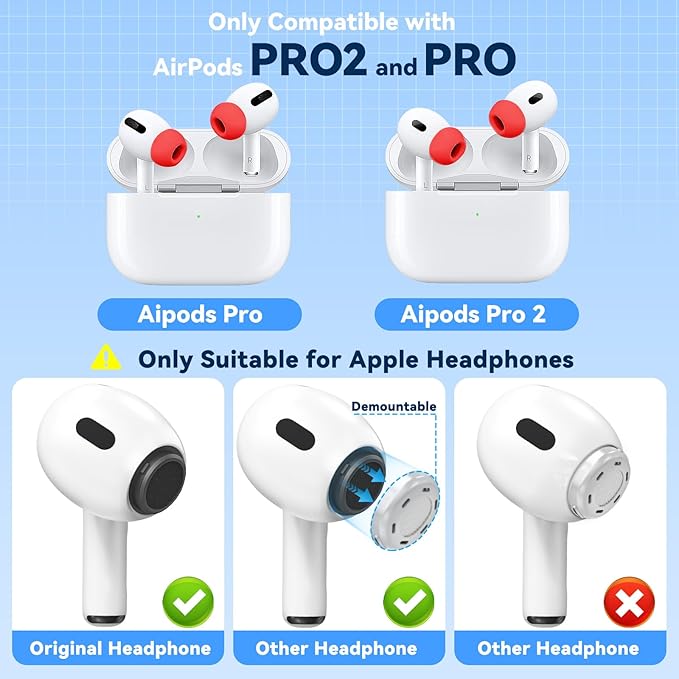 4 Pairs Replacement Ear Tips for AirPods Pro 2nd/1st Generation with Portable Storage Box & Cleaner Pen,Noise Reduction Holewith & Built-in dust Guard Screen,Silicone EarTips(Red)